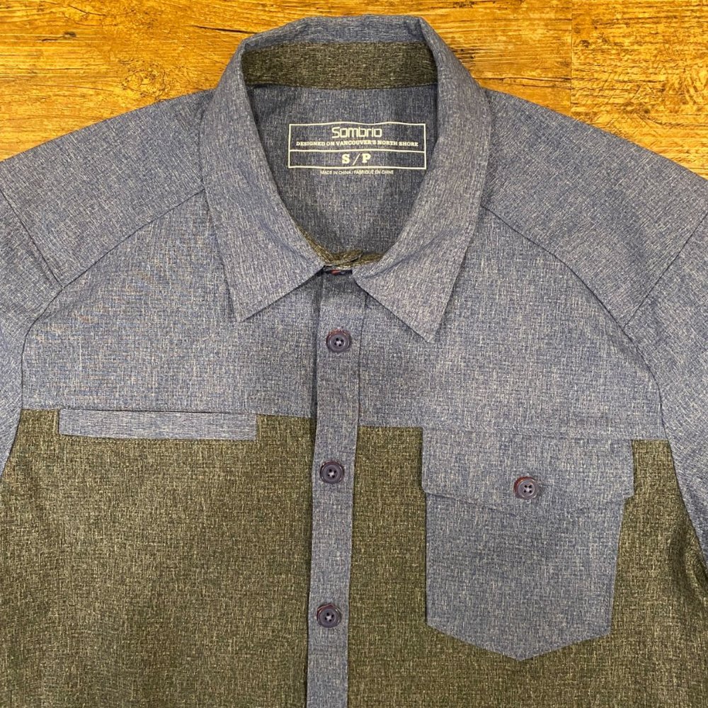 Sombrio Colorblock Blue Performance Riding Cycling Button Up Shore Shirt Men's S